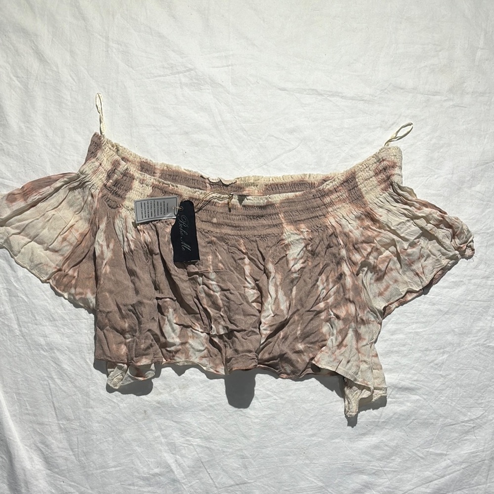 NWT Boho Me Taupe & Mauve Off-Shoulder Crop Top Tie-Dye Size XS Extra Small